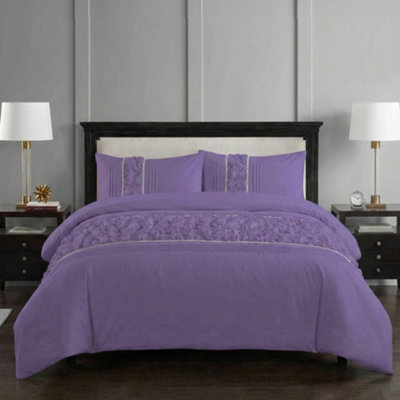 Ruffle Design Duvet Cover Soft Elegant Bedding Set With Pillowcases Lilac from B&Q