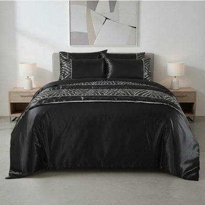 Shimmer Duvet Cover Set Luxury Bedding With Elegant Metallic Finish Black from B&Q