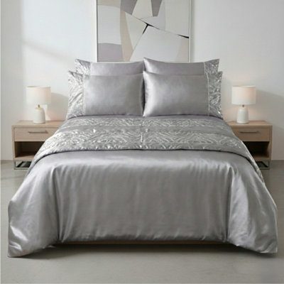 Shimmer Duvet Cover Set Luxury Bedding With Elegant Metallic Finish Silver from B&Q