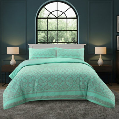 Elegant Floral Duvet Set Modern Flower Pattern Bedding For Home Decor Mint from B&Q