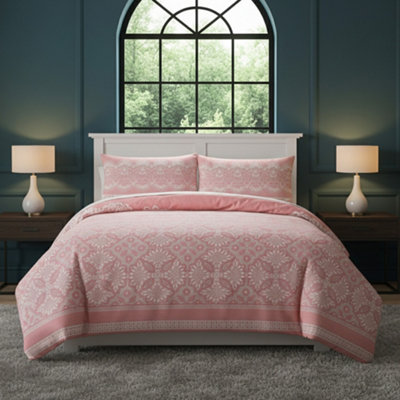 Elegant Floral Duvet Set Modern Flower Pattern Bedding For Home Decor Pink from B&Q