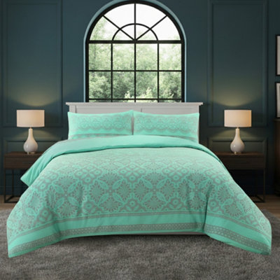 Elegant Floral Duvet Set Modern Flower Pattern Bedding For Home Decor Mint from B&Q