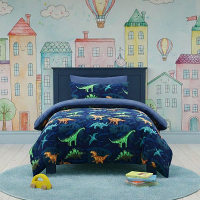 Dinosaur Kids Teddy Duvet Cover Set Ultra Soft Bedding With Pillowcase Blue from B&Q
