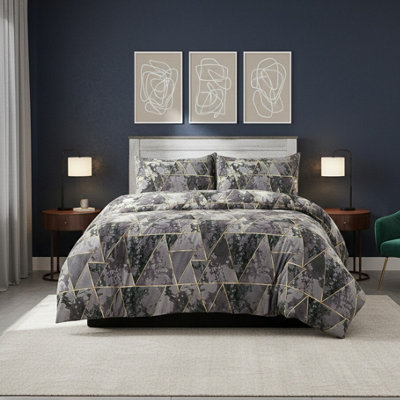 Geometric Triangle Duvet Cover Set Stylish Easy Care Bedding With Pillowcases Grey from B&Q