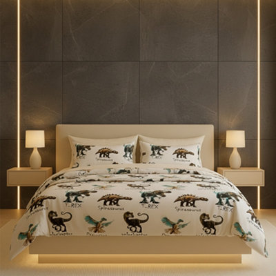 Dinosaur Kids Bedding Set Fun Cozy Dino Design For Boys And Girls White