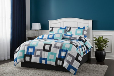 Modern Blue And Grey Geometric Modern Duvet Cover And Pillowcase Set White from B&Q