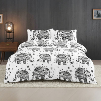 Elephant Print Duvet Set Beautiful Boho Bedding For A Serene Bedroom White from B&Q