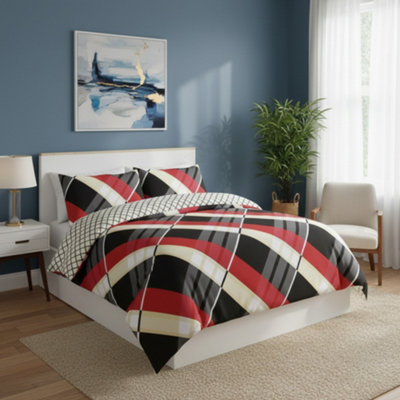 Modern Reversible Duvet Cover Stylish Geometric Pattern Bedding For Bedroom Black from B&Q