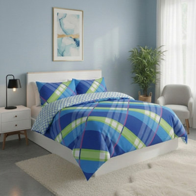 Modern Reversible Duvet Cover Stylish Geometric Pattern Bedding For Bedroom Blue from B&Q