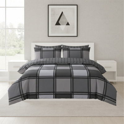 Box Print Duvet Cover Set Contemporary Square Pattern Bedding Grey from B&Q