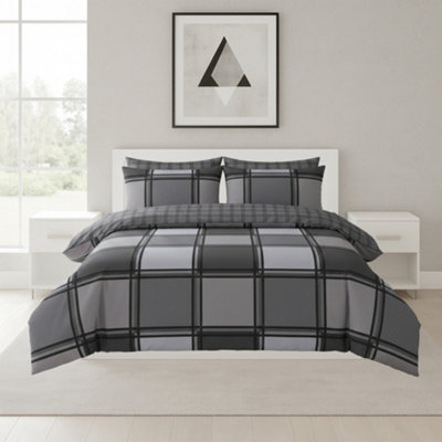 Box Print Duvet Cover Set Contemporary Square Pattern Bedding Grey from B&Q