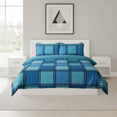 Box Print Duvet Cover Set Contemporary Square Pattern Bedding Teal from B&Q