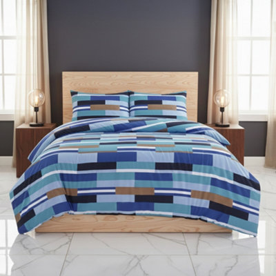 Modern Colour Block Duvet Cover Stylish Geometric Bedding For Bedroom Style Blue from B&Q