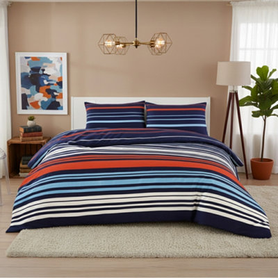 Striped Duvet Set Stylish Easy Care Bedding With Classic Pattern Blue from B&Q