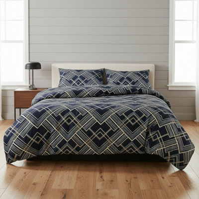 Geometric Zig Zag Print Duvet Cover Stylish Durable Bedding Set For Home Grey from B&Q