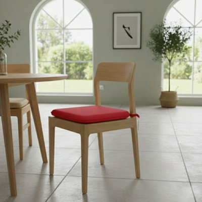 Waterproof Square Foam Seat Pad With Ties Pack Of 4 Chair Cushion Seating Red from B&Q