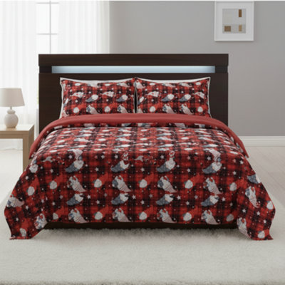 Ultra Soft Teddy Duvet Cover Set Gonk Christmas Print Cozy Fleece Bedding Red from B&Q