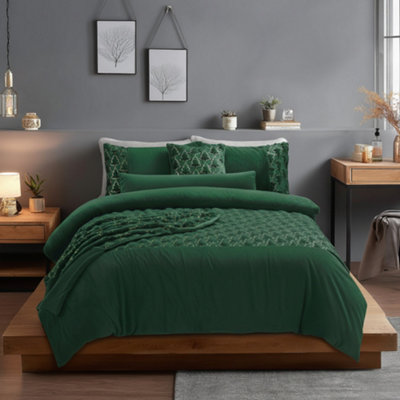 Ultra Soft Teddy Duvet Cover Set Christmas Tree Cozy Fleece Bedding Green from B&Q