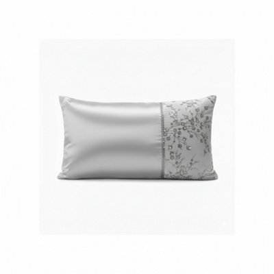 Luxury Embellished Oblong Cushion With Satin Finish Decorative Accent Pillow For Sofa And Bed Silver 45X30Cm from B&Q