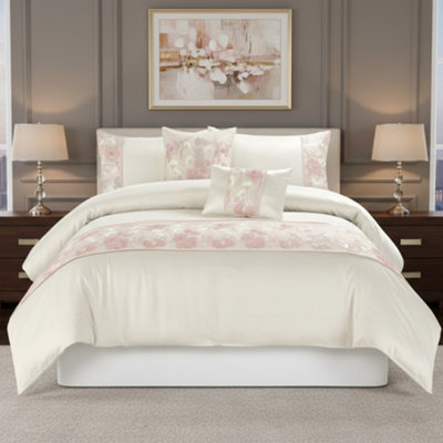 Embroidered Floral Duvet Cover Set Luxury Bedding Matching Pillowcases Pink from B&Q