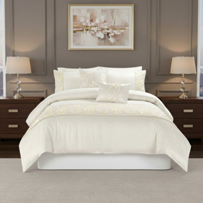 Embroidered Floral Duvet Cover Set Luxury Bedding Matching Pillowcases Cream from B&Q