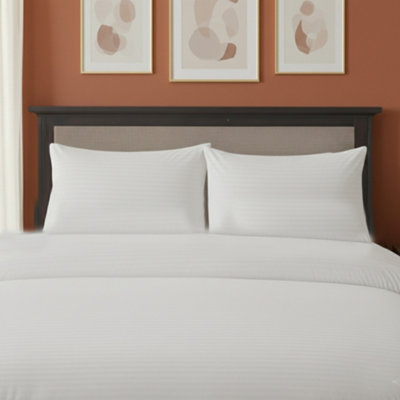 Microfibre Soft Touch Satin Stripe Housewife Pillowcase Pair White from B&Q