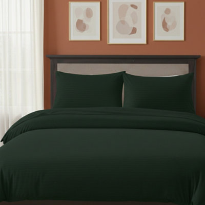 Microfibre Soft Touch Satin Stripe Housewife Pillowcase Pair Green from B&Q