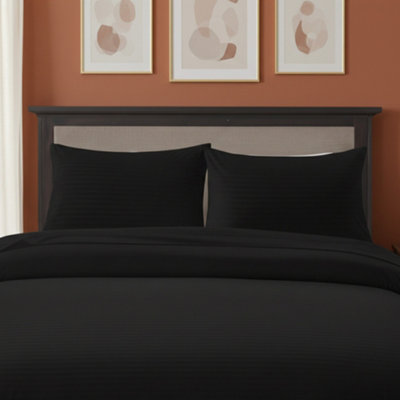 Microfibre Soft Touch Satin Stripe Housewife Pillowcase Pair Black from B&Q