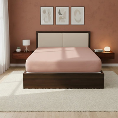 Satin Stripe Soft Touch Fitted Sheet 40Cm Extra Deep Skirt Bed Linen Pink from B&Q
