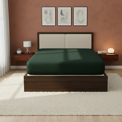 Satin Stripe Soft Touch Fitted Sheet 40Cm Extra Deep Skirt Bed Linen Green from B&Q