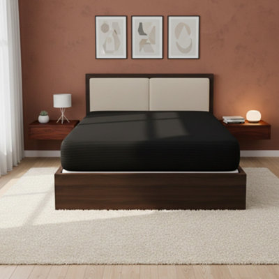 Satin Stripe Soft Touch Fitted Sheet 40Cm Extra Deep Skirt Bed Linen Black from B&Q