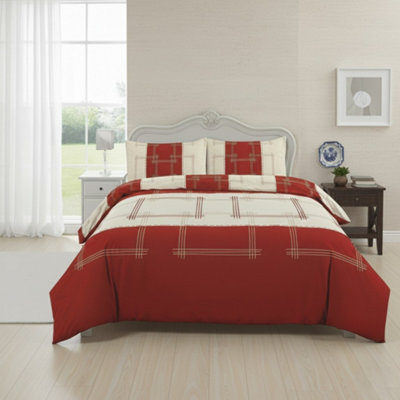 Patchwork Duvet Cover Set Vintage Style Bedding Matching Pillowcases Red from B&Q