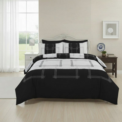 Patchwork Duvet Cover Set Vintage Style Bedding Matching Pillowcases Black from B&Q