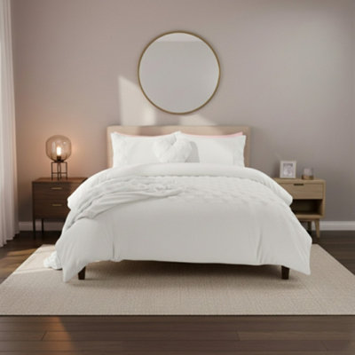 Super Soft Teddy Duvet Cover Set Heart Embossed Cozy Fleece Bedding White from B&Q