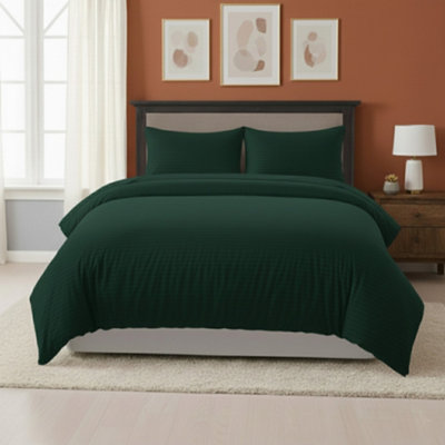 Embossed Stripe Duvet Cover Soft Microfibre Bedding With Pillowcases Green from B&Q