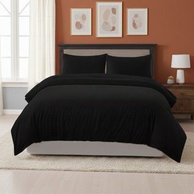 Embossed Stripe Duvet Cover Soft Microfibre Bedding With Pillowcases Black from B&Q