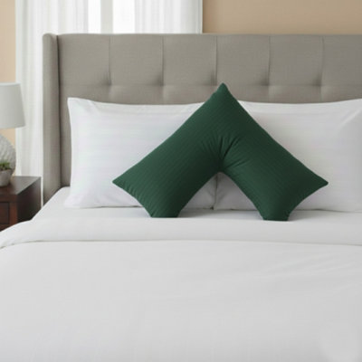 Microfibre Soft Touch V Shape Satin Stripe Pillowcase Green from B&Q