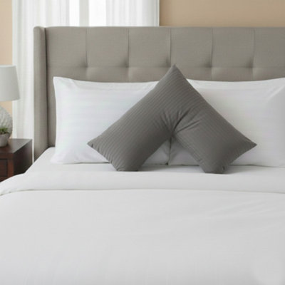 Microfibre Soft Touch V Shape Satin Stripe Pillowcase Grey from B&Q