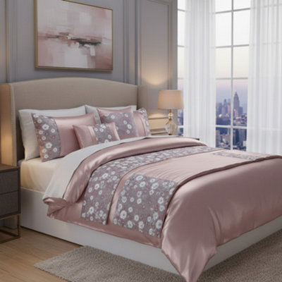 Embroidery Duvet Cover Set Luxury Bedding With Matching Pillowcases Pink from B&Q