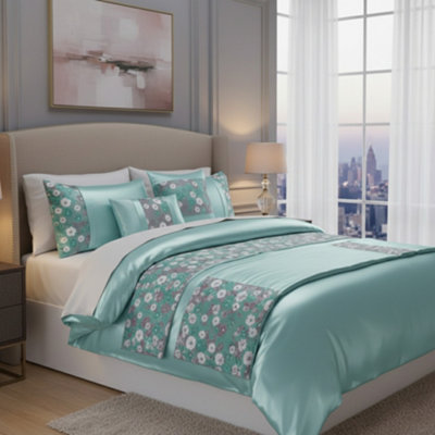 Embroidery Duvet Cover Set Luxury Bedding With Matching Pillowcases Blue from B&Q