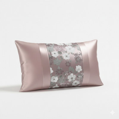Oblong Floral Sequin Cushion Luxury Rectangular Decorative Accent Pink 45X30Cm from B&Q