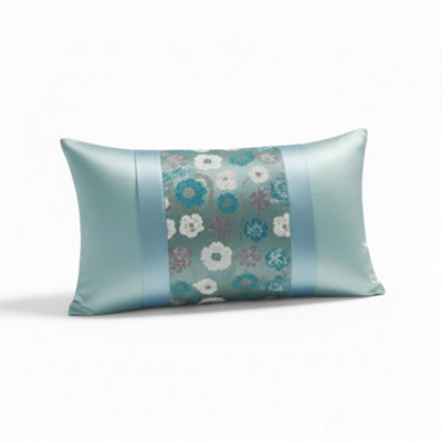 Oblong Floral Sequin Cushion Luxury Rectangular Decorative Accent Teal 45X30Cm from B&Q