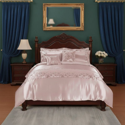 Duvet Cover Embroidery Set Luxury Bedding With Matching Pillowcases Pink from B&Q