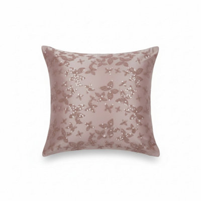 Butterfly Sequin Cushion Cover Luxury Decorative Throw Cushion Pink 43Cm X 43Cm from B&Q