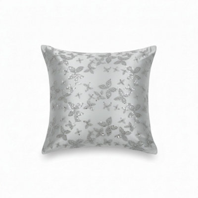 Butterfly Sequin Cushion Cover Luxury Decorative Throw Cushion Silver 43Cm X 43Cm from B&Q