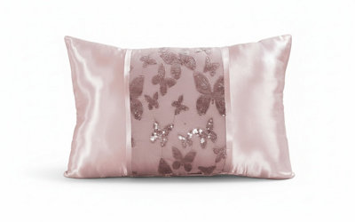 Oblong Butterfly Sequin Cushion Luxury Rectangular Decorative Accent Pink 45X30Cm from B&Q