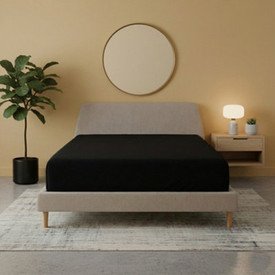 Flannelette Fitted Sheet Soft Brushed Cotton Bedding Warmth Comfort Black from B&Q