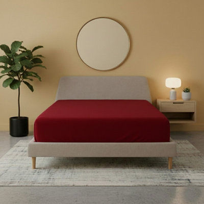 Flannelette Fitted Sheet Soft Brushed Cotton Bedding Warmth Comfort Red from B&Q