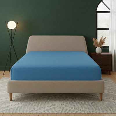 Flannelette Fitted Sheet Extra Deep 40Cm Skirt Soft Brushed Cotton Blue from B&Q