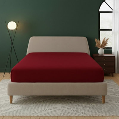 Flannelette Fitted Sheet Extra Deep 40Cm Skirt Soft Brushed Cotton Red from B&Q